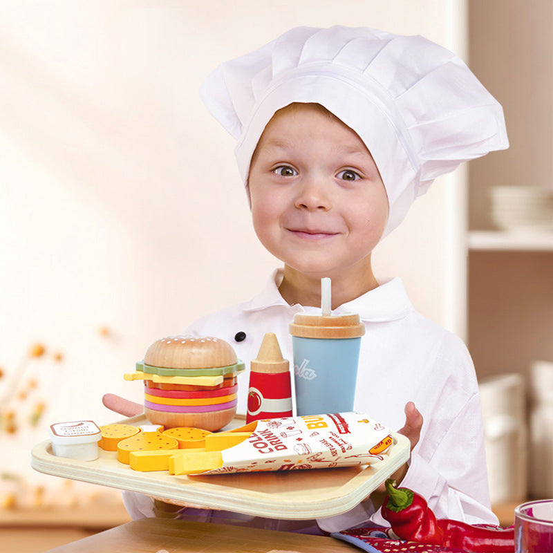 Wooden Burger Play Set for Imaginative Kitchen Fun