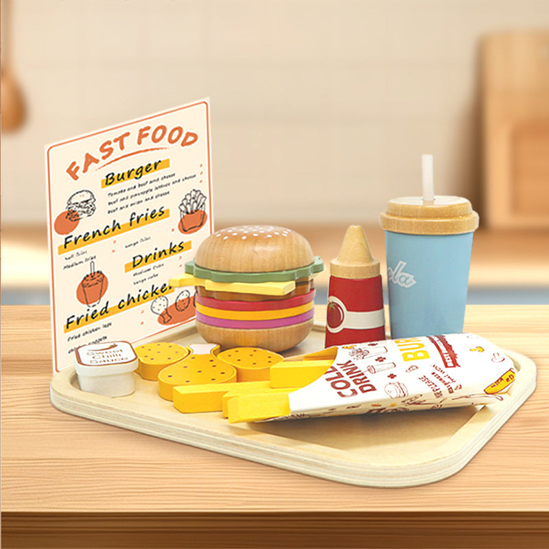 Wooden Burger Play Set for Imaginative Kitchen Fun