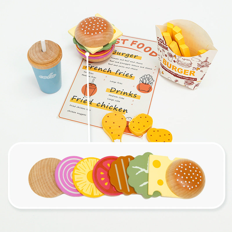 Wooden Burger Play Set for Imaginative Kitchen Fun