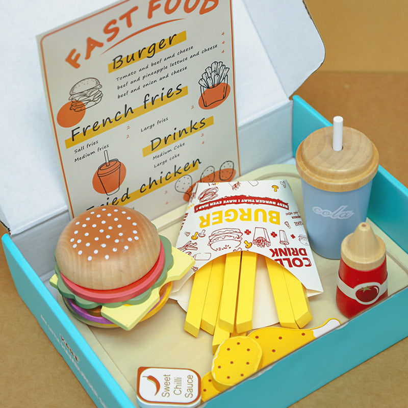 Wooden Burger Play Set for Imaginative Kitchen Fun