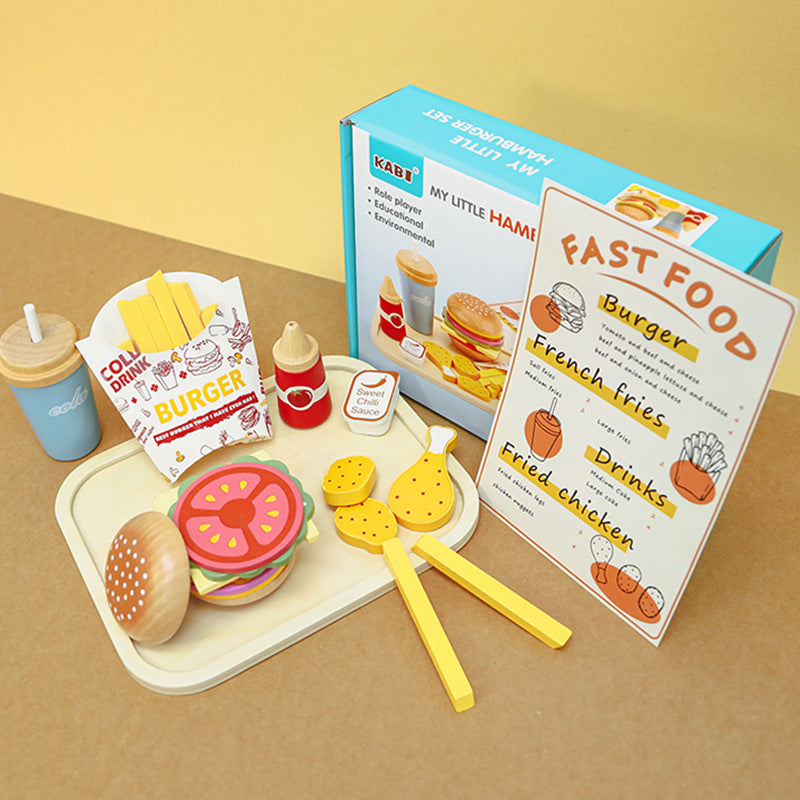 Wooden Burger Play Set for Imaginative Kitchen Fun