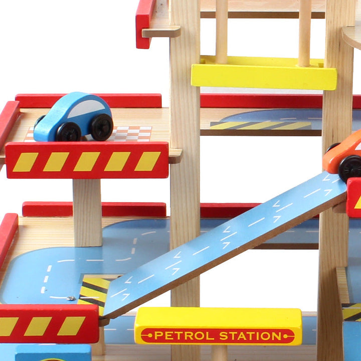 Children's Wooden Parking Garage Toy Set for Pretend Play