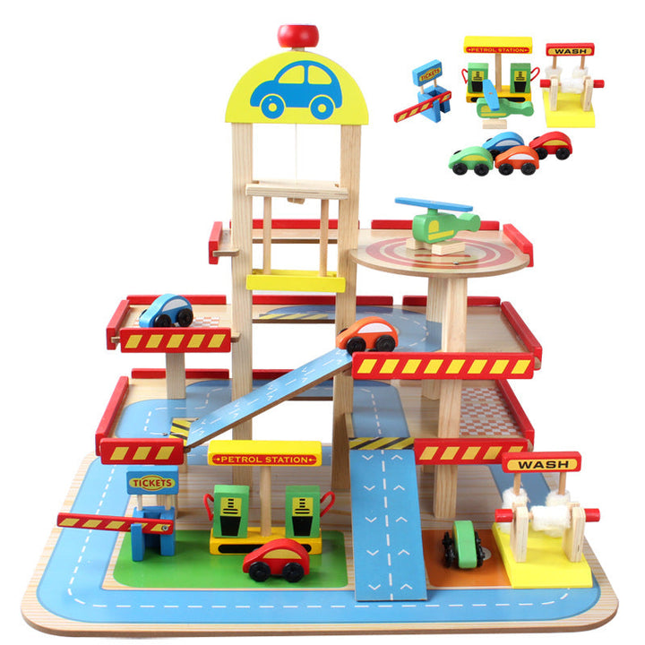 Children's Wooden Parking Garage Toy Set for Pretend Play
