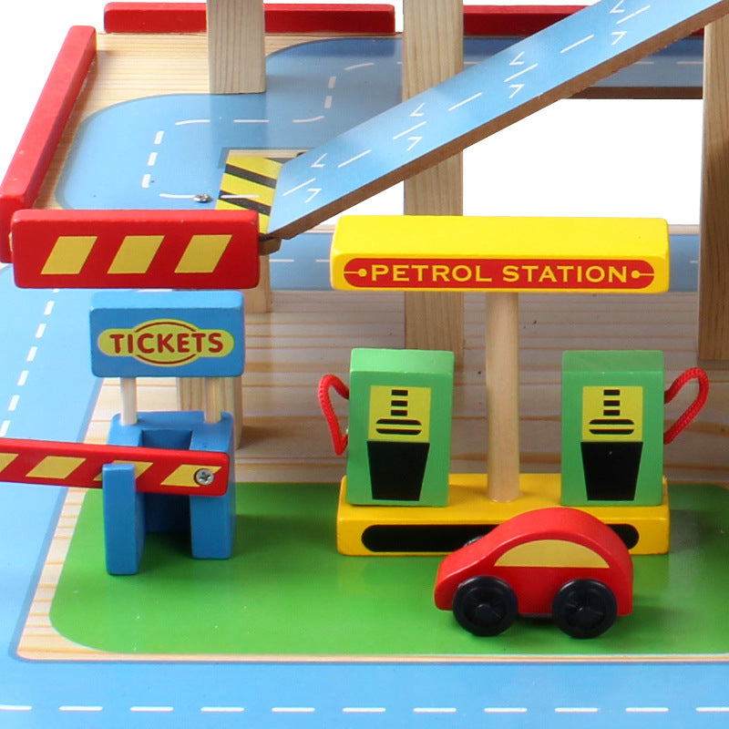 Children's Wooden Parking Garage Toy Set for Pretend Play