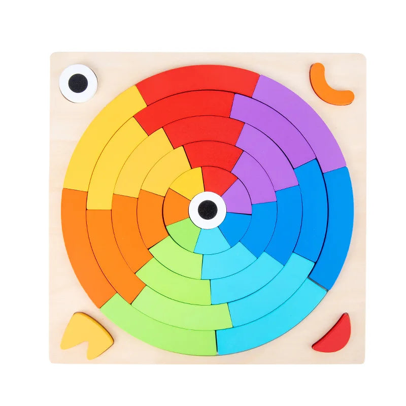 Wooden Rainbow Puzzle Blocks for Early Shape Learning