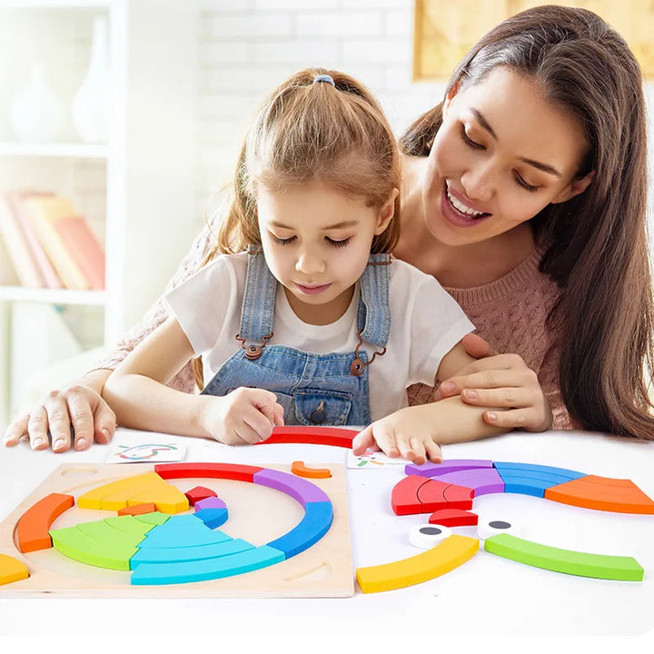Wooden Rainbow Puzzle Blocks for Early Shape Learning