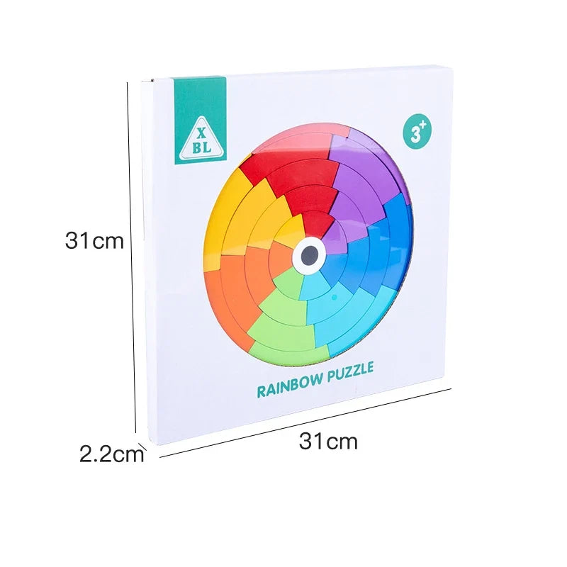 Wooden Rainbow Puzzle Blocks for Early Shape Learning