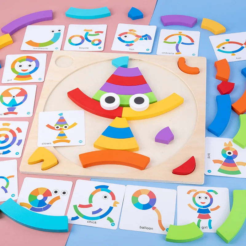Wooden Rainbow Puzzle Blocks for Early Shape Learning