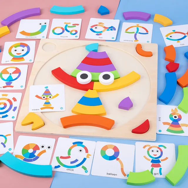 Wooden Rainbow Puzzle Blocks for Early Shape Learning