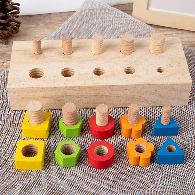 Wooden Fine Motor Toy Board for Shape & Color Play