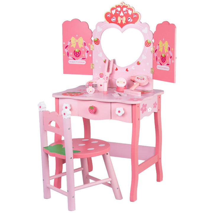 Children's Wooden Vanity Set for Princess Pretend Play