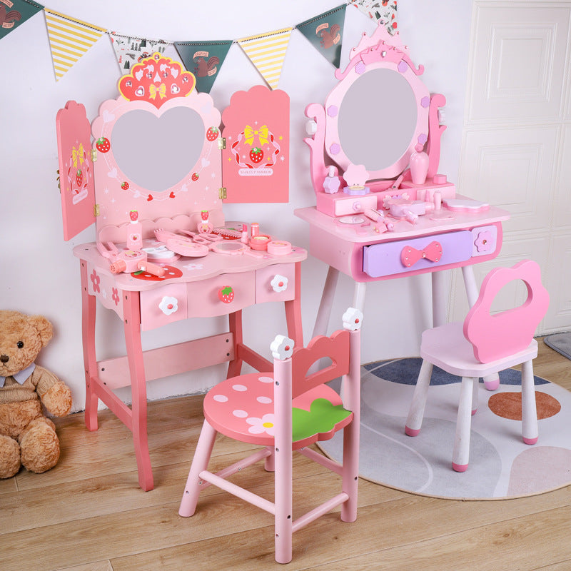Children's Wooden Vanity Set for Princess Pretend Play