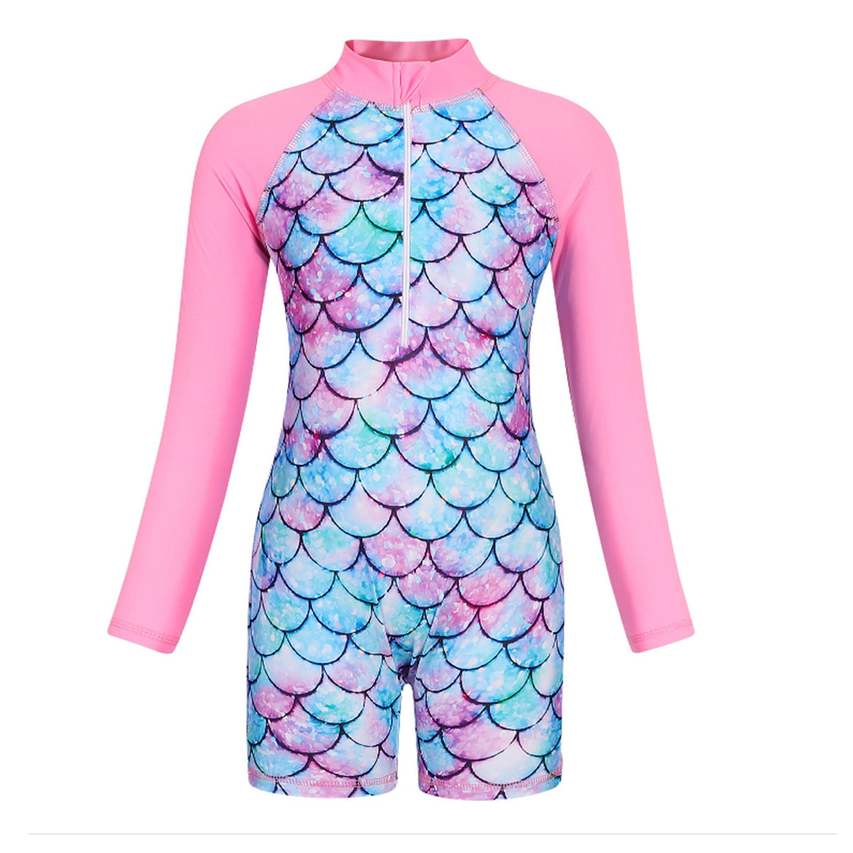 Girls' Long-Sleeve Mermaid Swimsuit Sun Protection