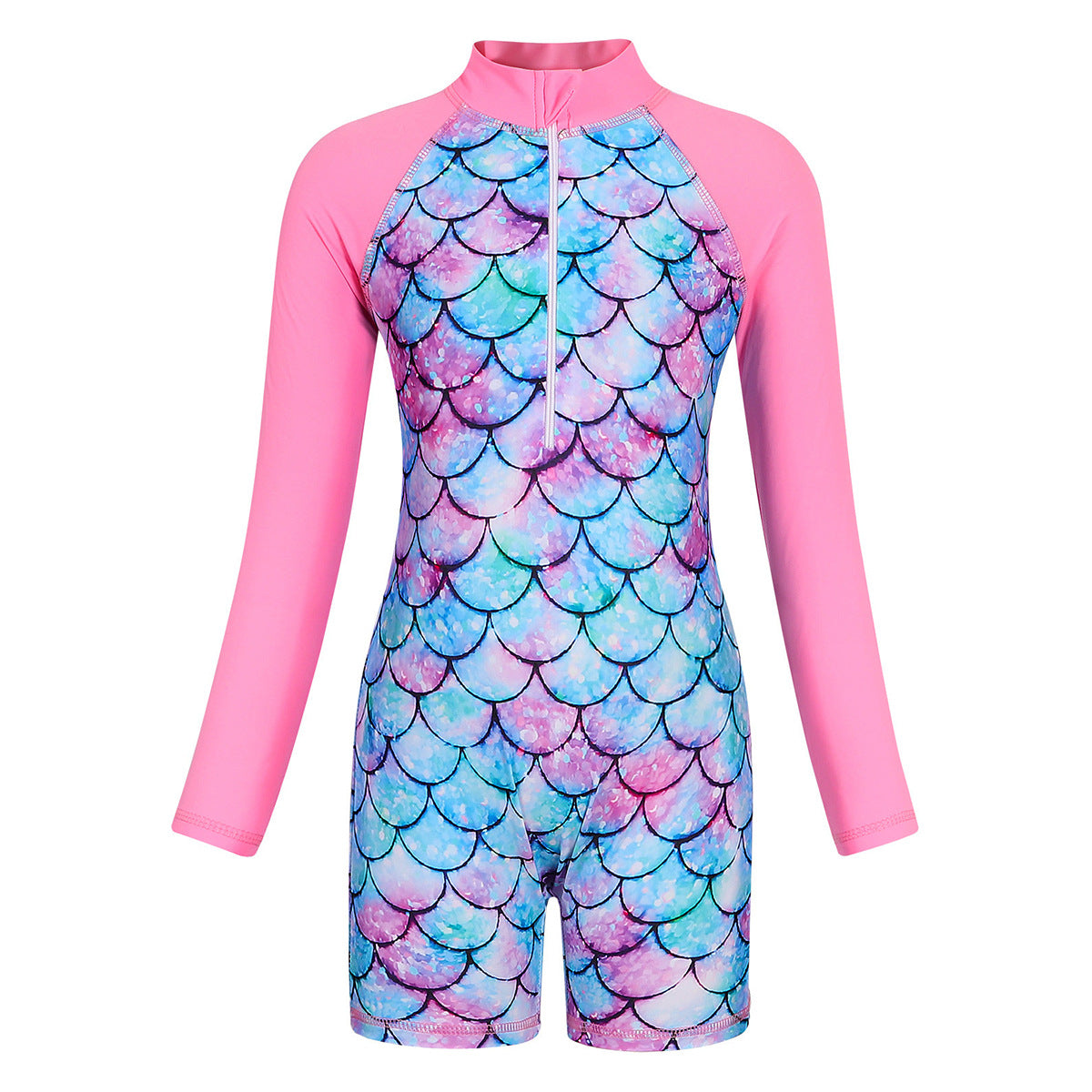 Girls' Long-Sleeve Mermaid Swimsuit Sun Protection
