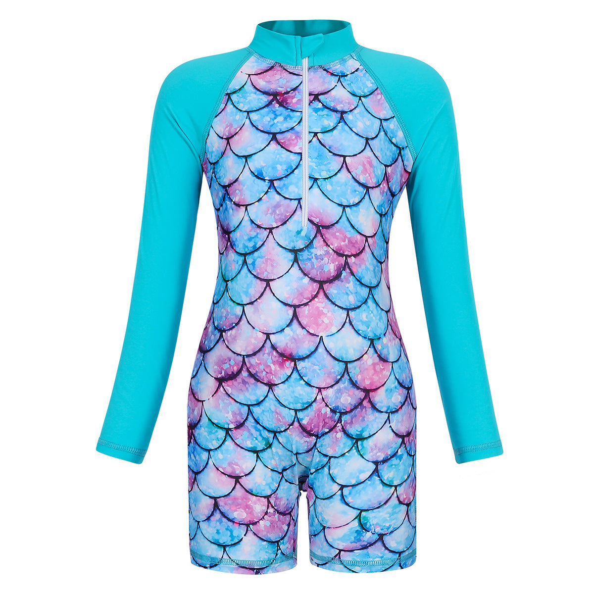 Girls' Long-Sleeve Mermaid Swimsuit Sun Protection