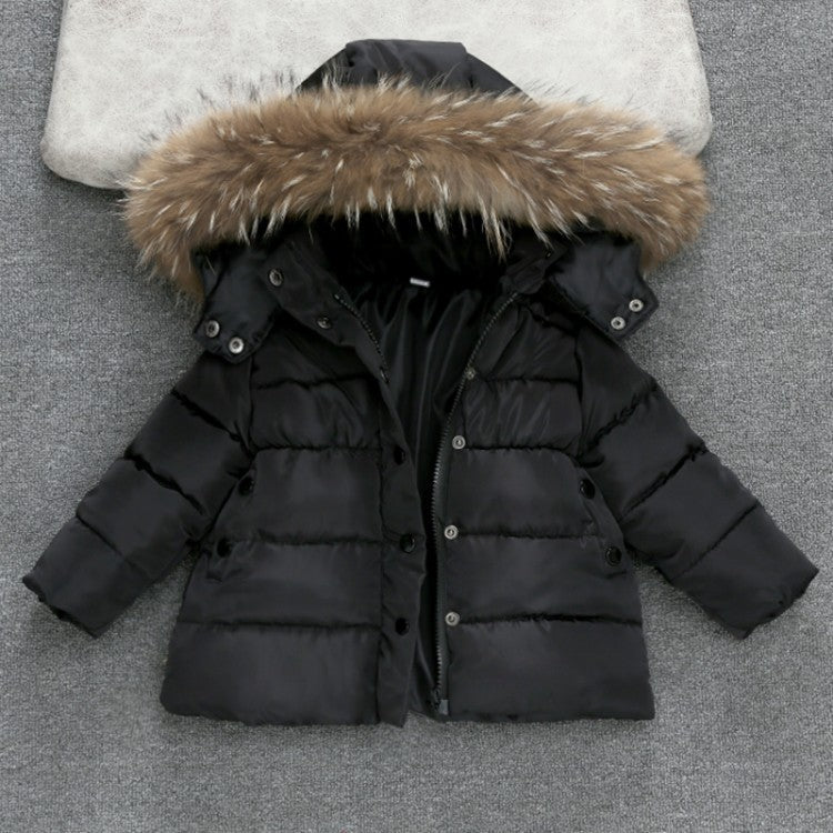 Kids' Quilted Winter Puffer Jacket with Detachable Fur Hood