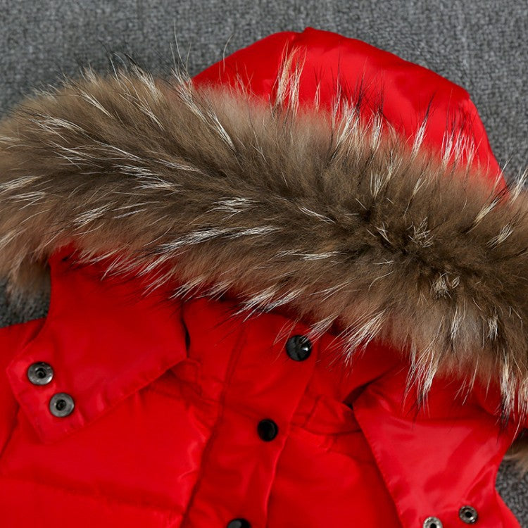 Kids' Quilted Winter Puffer Jacket with Detachable Fur Hood