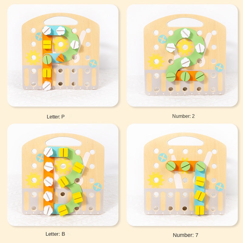 Wooden Fine-Motor Puzzle Toy for Letters and Patterns