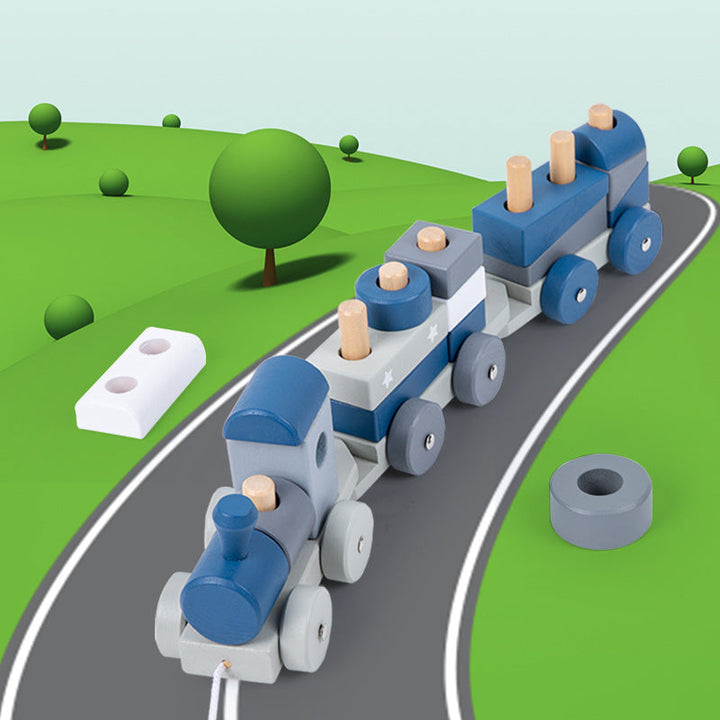 Wooden Building Train Toy for Creative Toddler Play