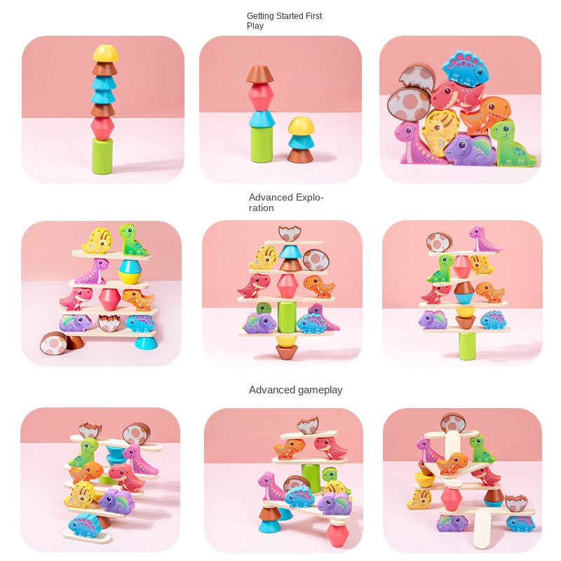 Wooden Dinosaur Stacking Toy for Creative Balance Play
