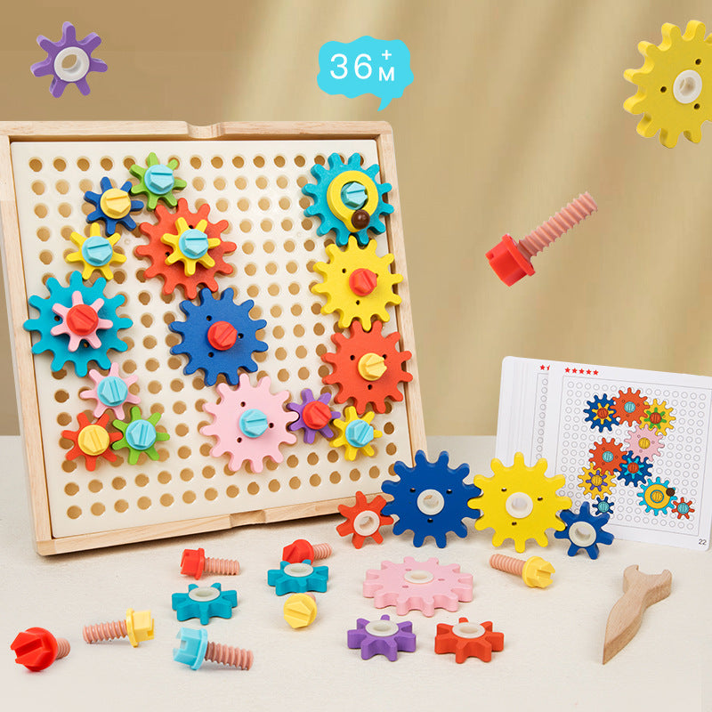 Wooden Color Matching Gear Toy for Fine-Motor Play