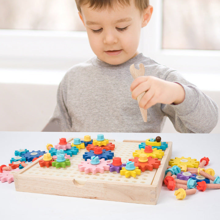Wooden Color Matching Gear Toy for Fine-Motor Play