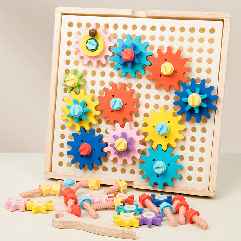 Wooden Color Matching Gear Toy for Fine-Motor Play