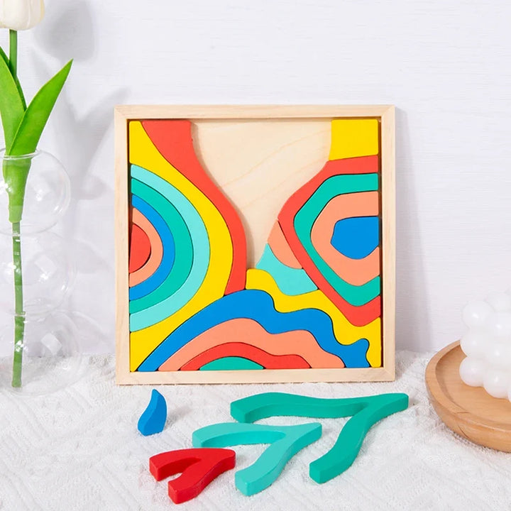 Wooden Rainbow Puzzle Blocks for Creative Learning