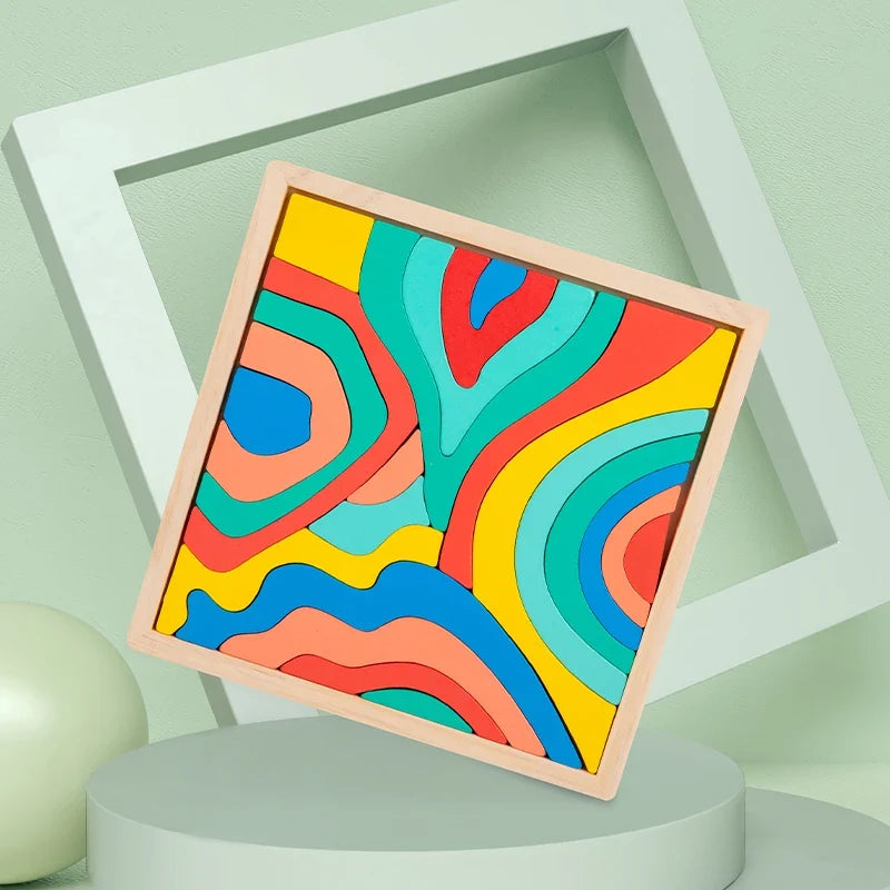 Wooden Rainbow Puzzle Blocks for Creative Learning
