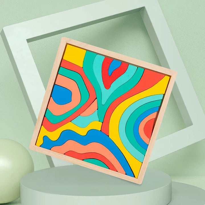 Wooden Rainbow Puzzle Blocks for Creative Learning