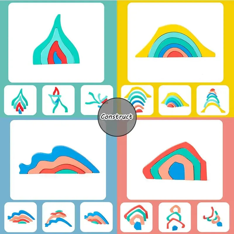 Wooden Rainbow Puzzle Blocks for Creative Learning