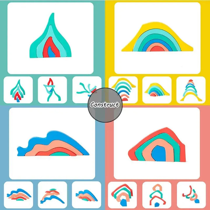 Wooden Rainbow Puzzle Blocks for Creative Learning