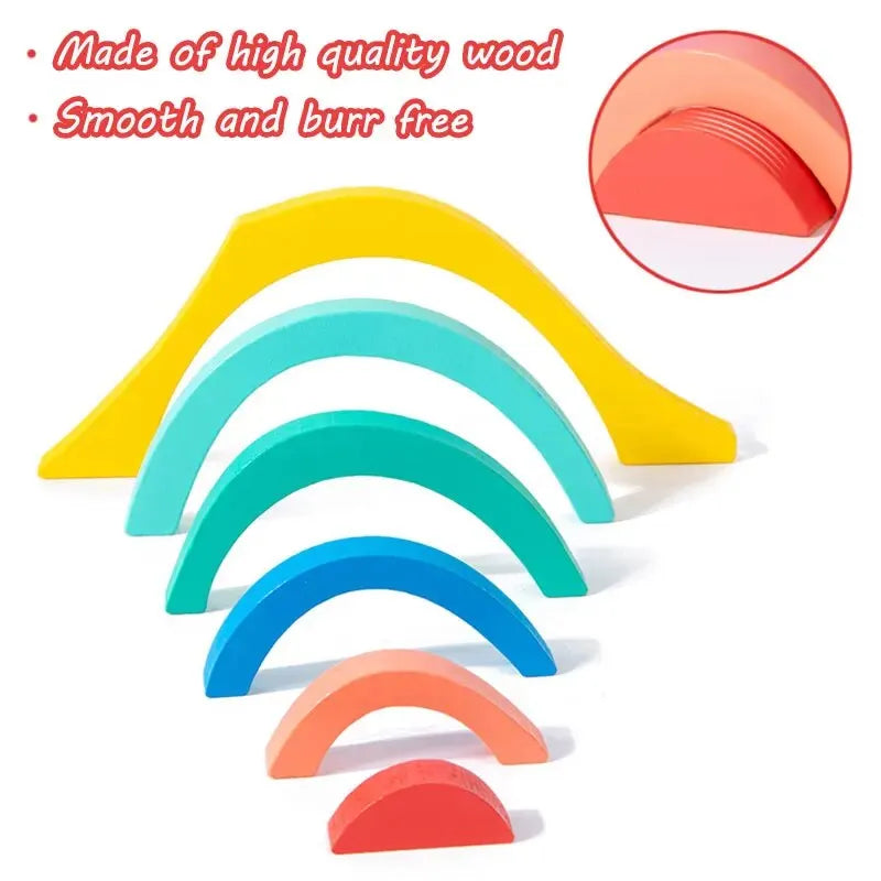 Wooden Rainbow Puzzle Blocks for Creative Learning