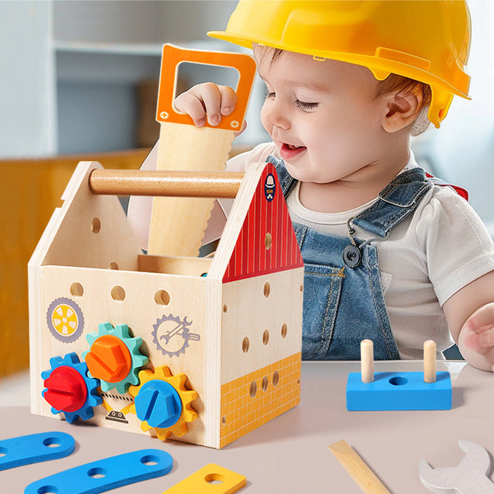 Wooden Kids Toolbox for Fine-Motor Play & Puzzle Fun