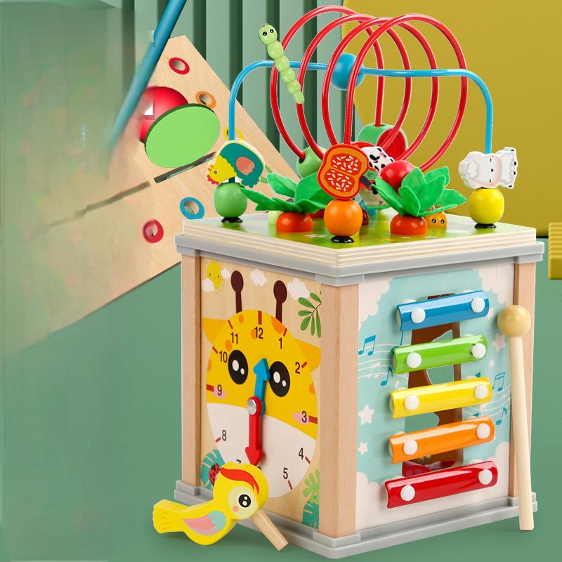 Wooden Activity Cube Toy for Screen-Free Early Learning