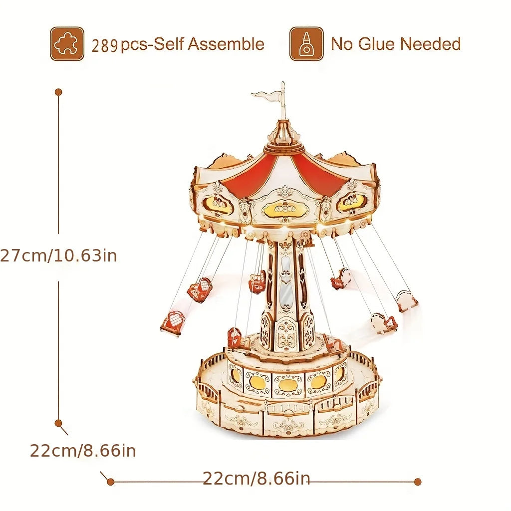 Children's Wooden Carousel Puzzle With LED Music Box