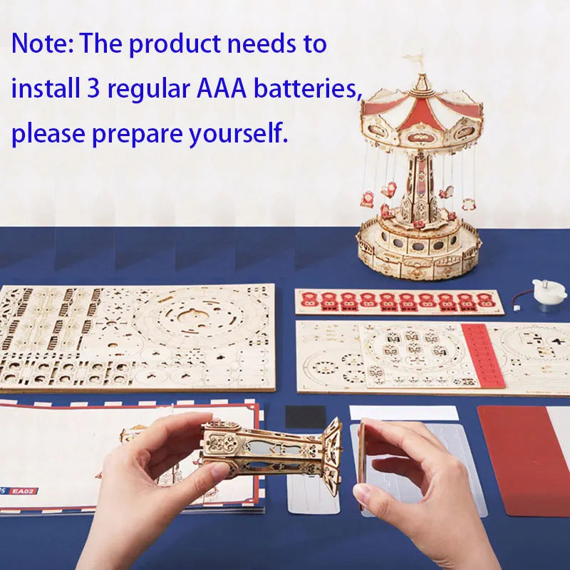 Children's Wooden Carousel Puzzle With LED Music Box