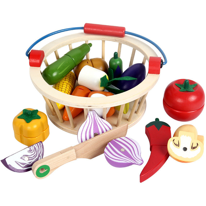 Wooden Magnetic Cutting Food Pretend Kitchen Set Toy