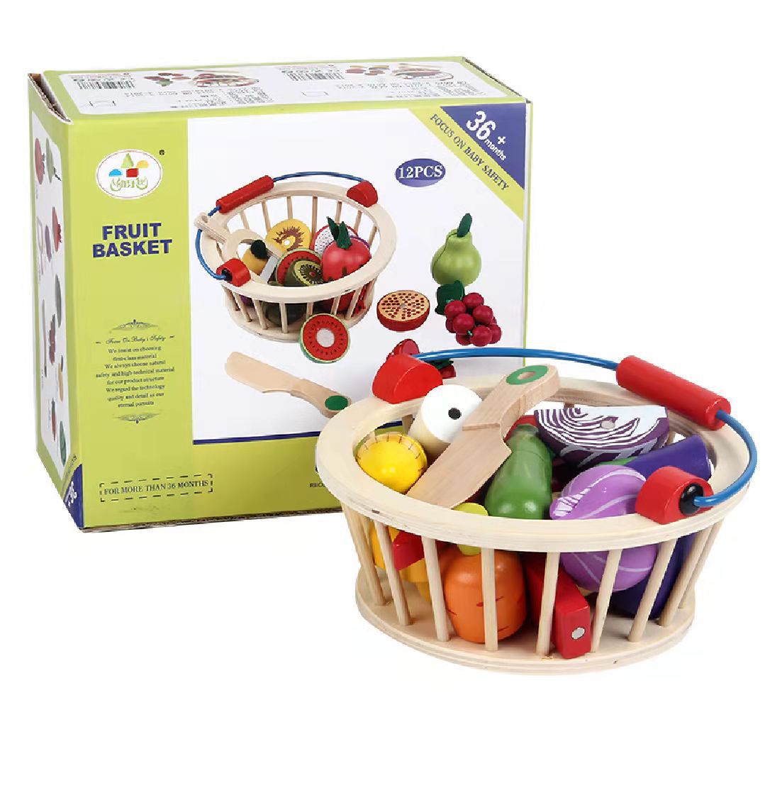 Wooden Magnetic Cutting Food Pretend Kitchen Set Toy