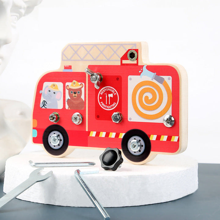 Wooden Fire Truck Busy Board for Fine Motor Skills