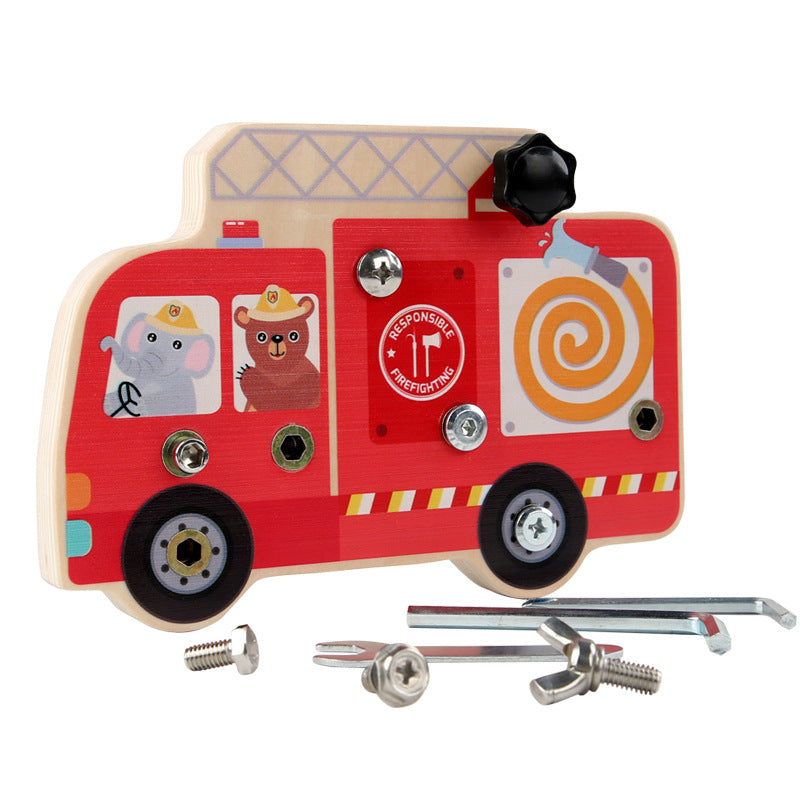 Wooden Fire Truck Busy Board for Fine Motor Skills