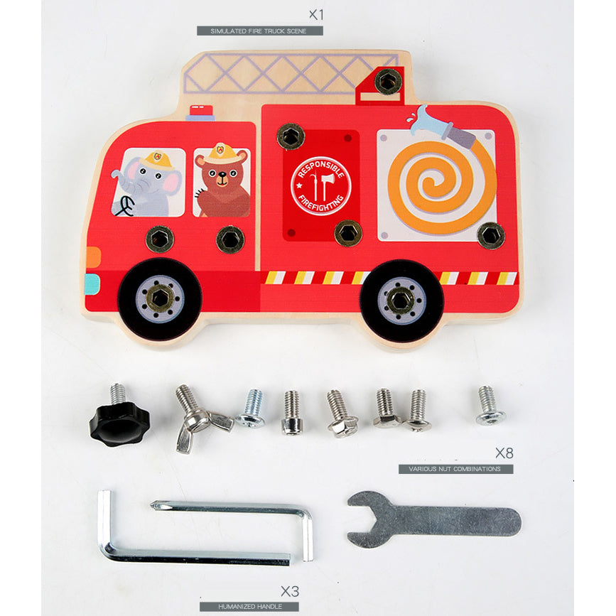 Wooden Fire Truck Busy Board for Fine Motor Skills