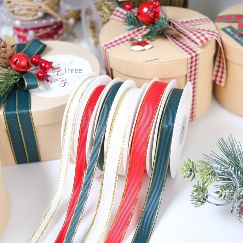 Christmas Ribbon with Gold Edges for Gift Wrapping