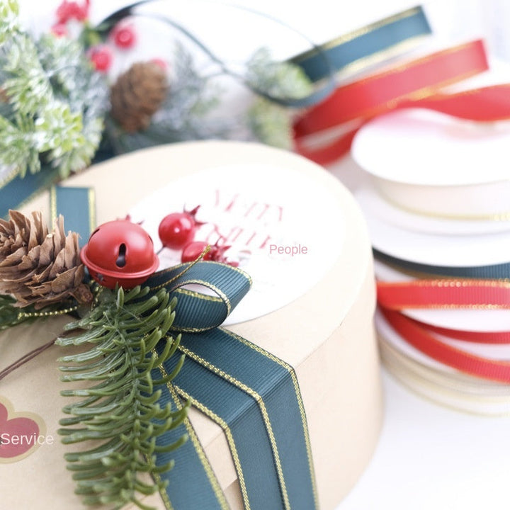 Christmas Ribbon with Gold Edges for Gift Wrapping