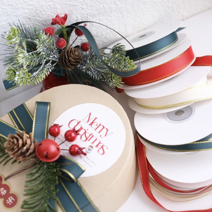 Christmas Ribbon with Gold Edges for Gift Wrapping