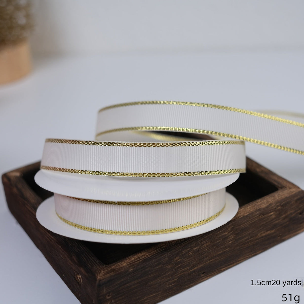 Christmas Ribbon with Gold Edges for Gift Wrapping
