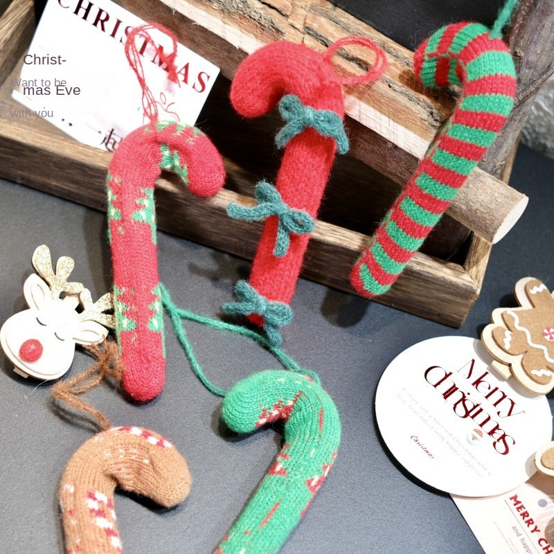 3D Knitted Candy Cane Christmas Tree Decor Ornaments