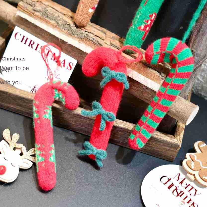 3D Knitted Candy Cane Christmas Tree Decor Ornaments