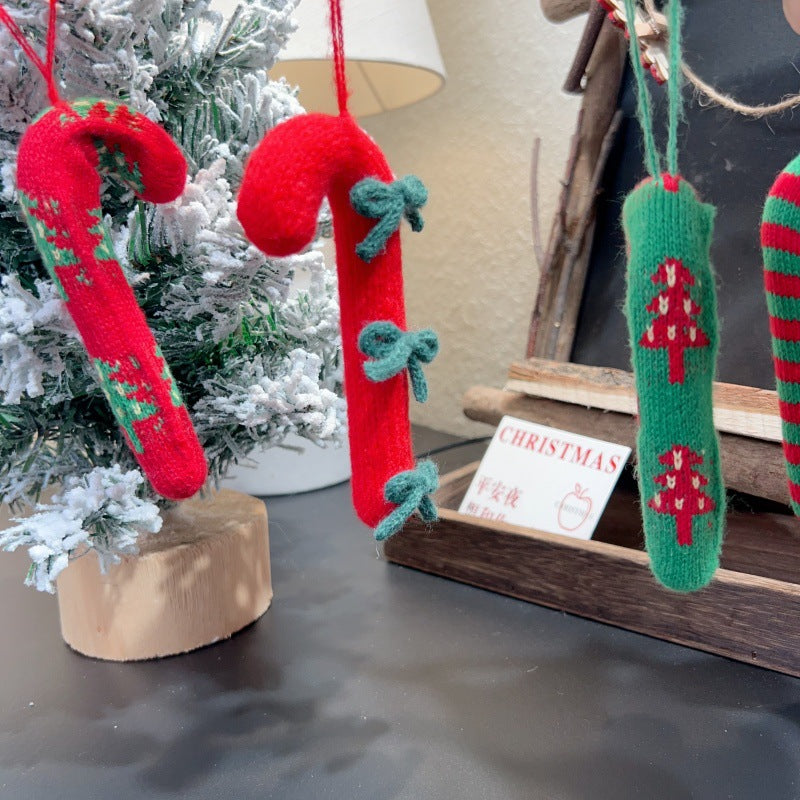 3D Knitted Candy Cane Christmas Tree Decor Ornaments