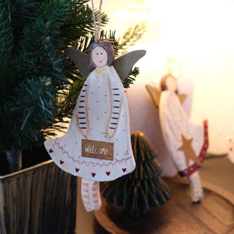 Christmas Angel Door Sign – Rustic Hand-Painted Decor